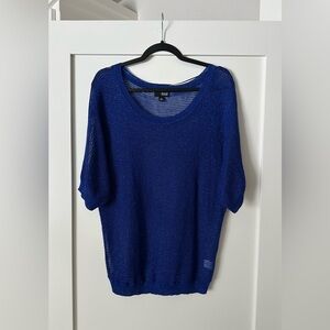 a.n.a. A New Approach Sheer Knit Top Sweater Blue Metallic Sparkle